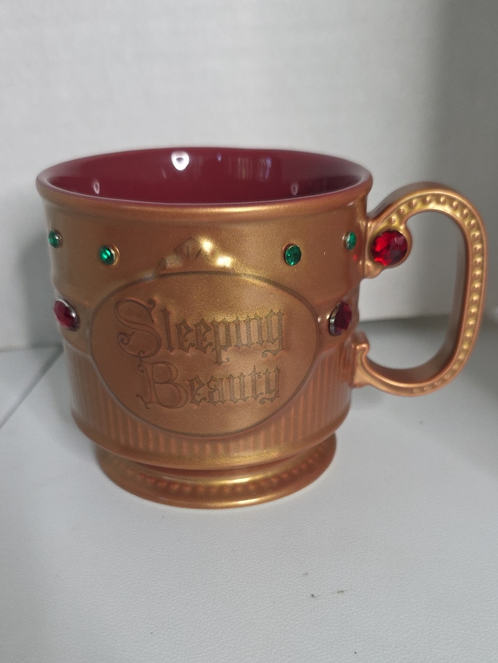 Disney Gold Sleeping Beauty Ceramic Mug with Red Interior and Jewel Accents